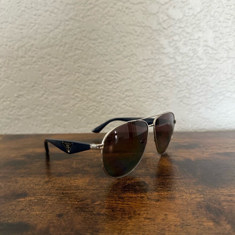 Prada Aviator Sunglasses with Navy and Silver Frame